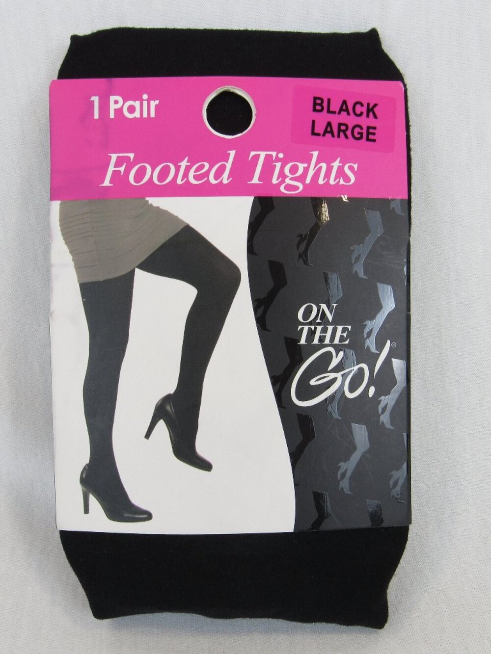 On The Go Black Footed Tights 1 Pair Black Women's Size L Stockings Pantyhose